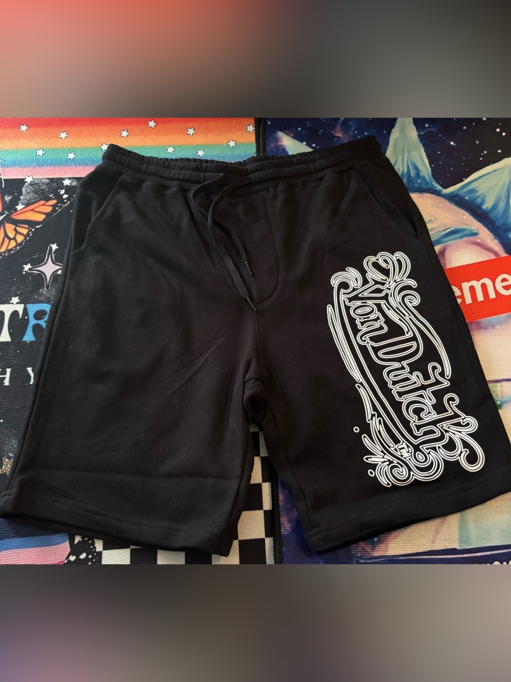 Von Dutch Black Sweatshorts with White Script Logo